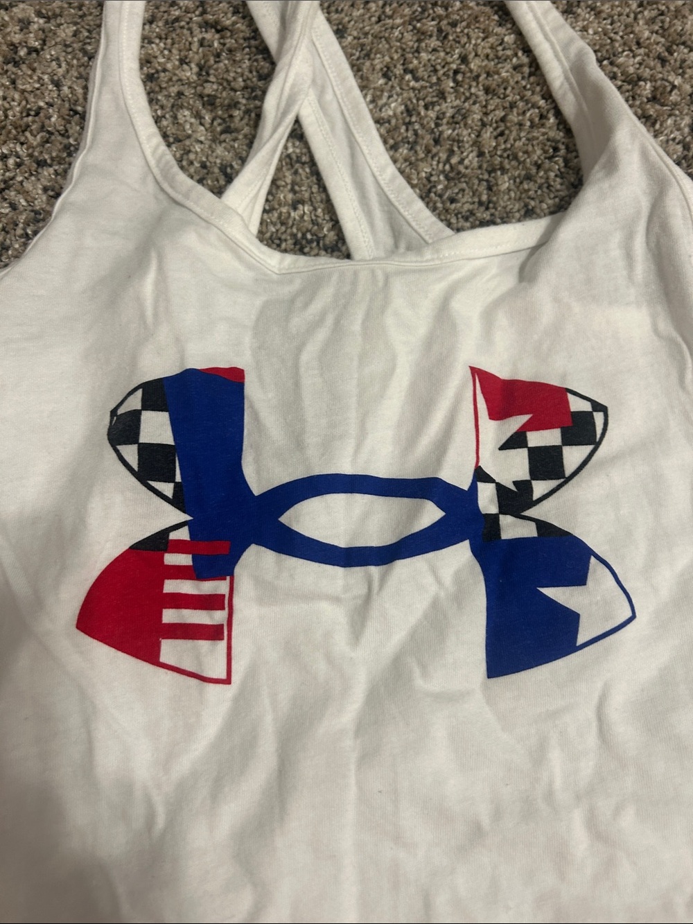 Under Armour White Tank with Blue Sports Bra and Blue Shorts Set - Picture 9 of 11